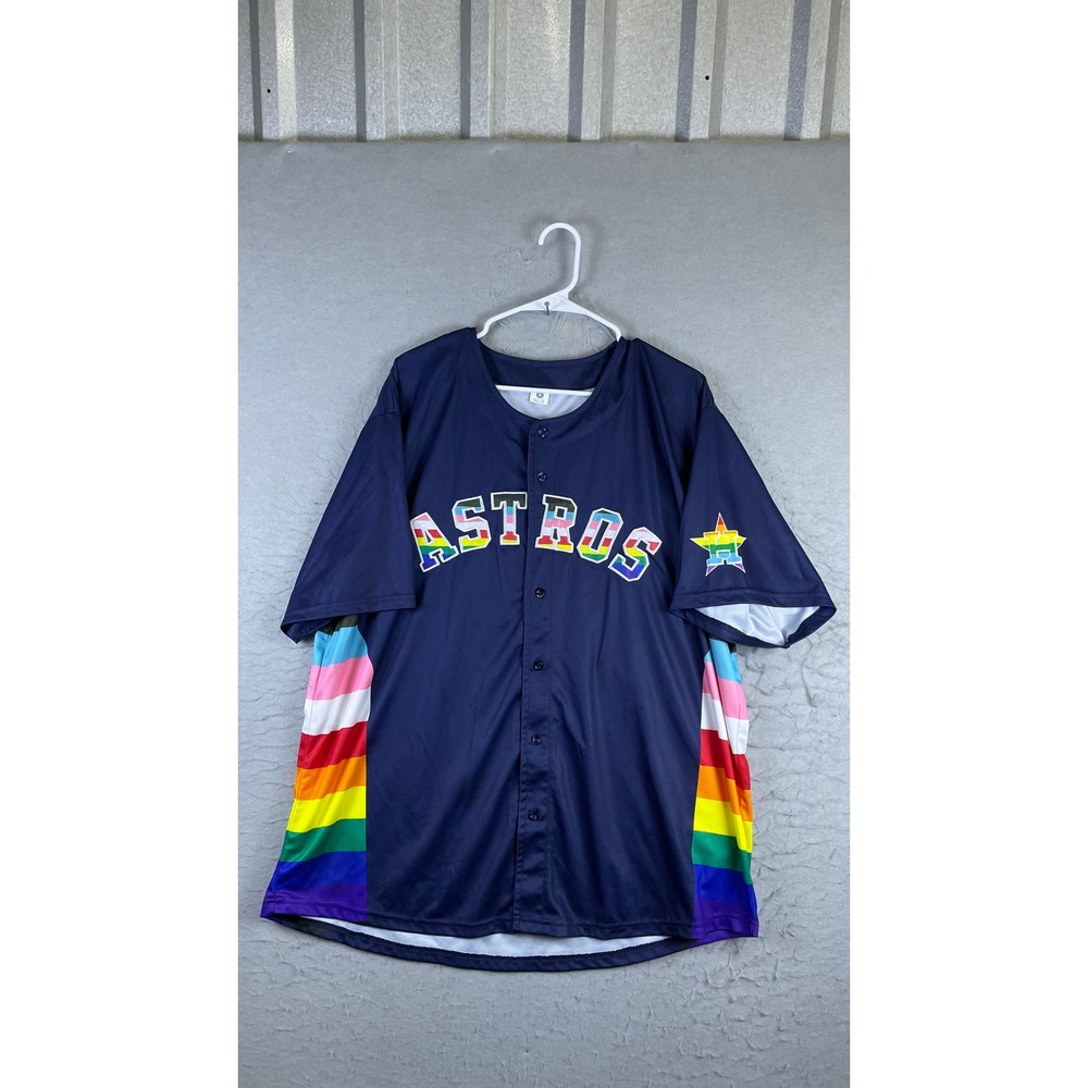 Houston Astros Baseball Jersey Mens 2XL Navy Pride 2024 Excellent Rainbow Mesh